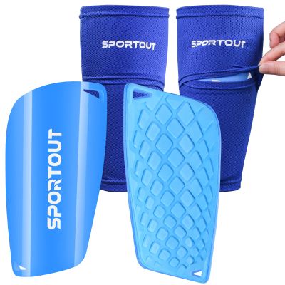Sportout Soccer Shin Guards - Shin Guards Soccer Kids Youth Adult Protective Shin Pads with Sleeves and Insert Pocket for Boys Girls for Age 4-6, 6-8, 8-10,10-12,12-14,14-Adult (Blue2, XL)