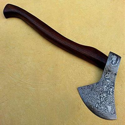 Axe Damascus Steel 17" Natural Wood Handle Axe/Hand Forged Woodsman Axe