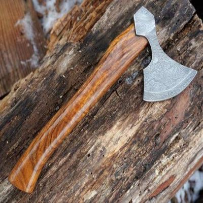 Axe Damascus Steel 14" Natural Wood Handle Axe/Hand Forged Woodsman Axe