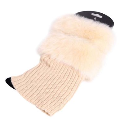 LIUCM Women Winter Knitted Socks Leg Warmer Socks Plush Patchwork Warm Boot Cover Cuffs Gaiters Short Sock(Beige)