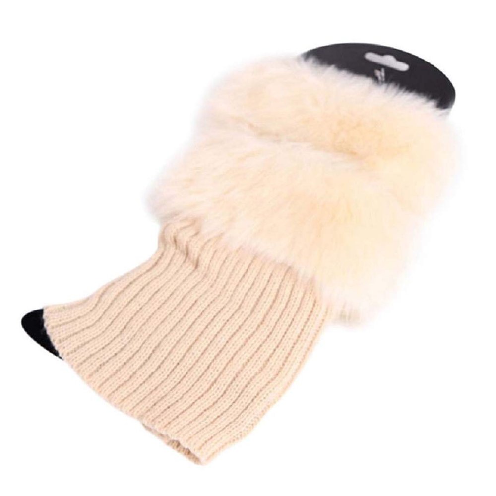 LIUCM Women Winter Knitted Socks Leg Warmer Socks Plush Patchwork Warm Boot Cover Cuffs Gaiters Short Sock(Beige)