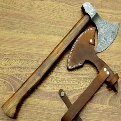 Axe Damascus Steel 18" Rose Wood Handle Axe/Hand Forged Woodsman Axe
