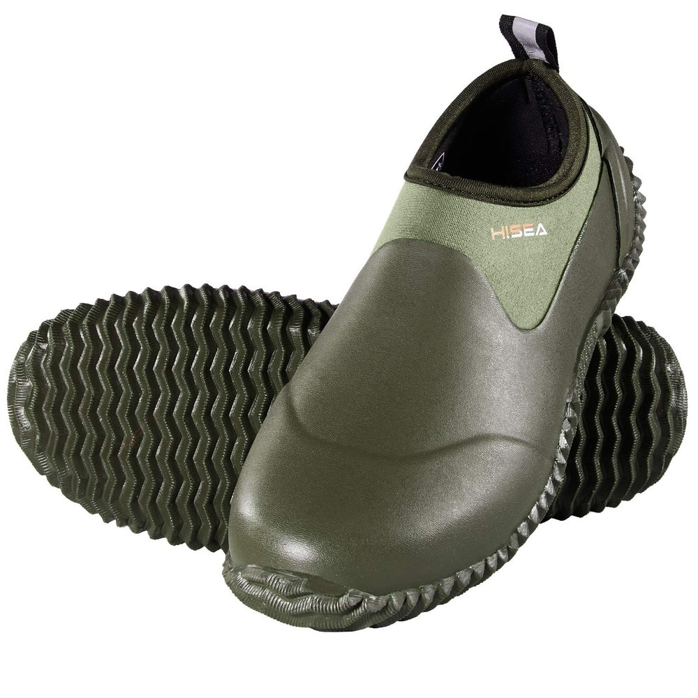 HISEA Unisex Waterproof Garden Shoes, Men's Rubber Rain Boots Women's Ankle Rain Shoes Neoprene Camp Booties Outdoor Slip-On Footwear for Gardening, Farming, Camping, Car Wash, Lawn Care and Yard Work