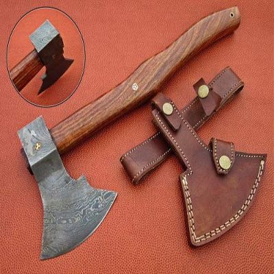 Axe Damascus Steel 15" Rose Wood Handle Axe/Hand Forged Woodsman Axe