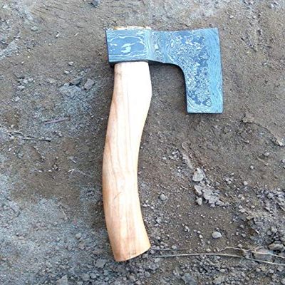 Axe Damascus Steel 11" Olive Wood Handle Mini Axe/Hand Forged Woodsman Axe