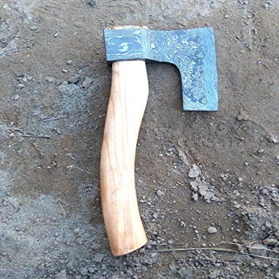 Axe Damascus Steel 11" Olive Wood Handle Mini Axe/Hand Forged Woodsman Axe