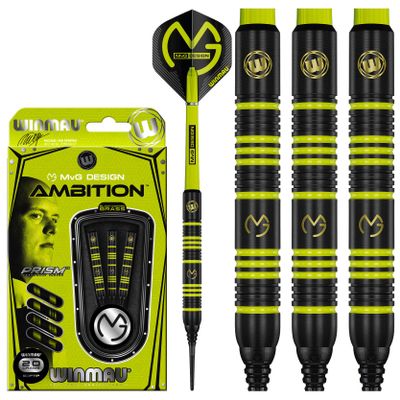 Winmau Michael Van Gerwen MvG Ambition Brass Softip Darts Set 20g with MvG Flights and Nylon Shafts (Stems)
