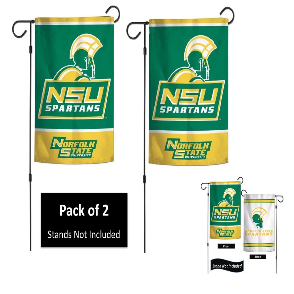 Buy a 2 Pack and Save. 2 Double Sided Norfolk State University 12.5"x18" Yard and Garden College Banner Flags. Flags Are Printed in the USA,
