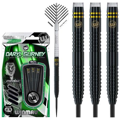 Winmau Daryl Gurney Black Special Edition Tungsten Steeltip Darts Set 23g with Player Flights and Prism Shafts (Stems)