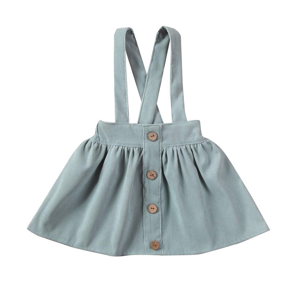 One opening Cute Baby Girl Corduroy Skirt Dress Infant Toddler Suspender Straps Casual Skirt Sundress Spring Summer Clothes (Green, 1-2T)