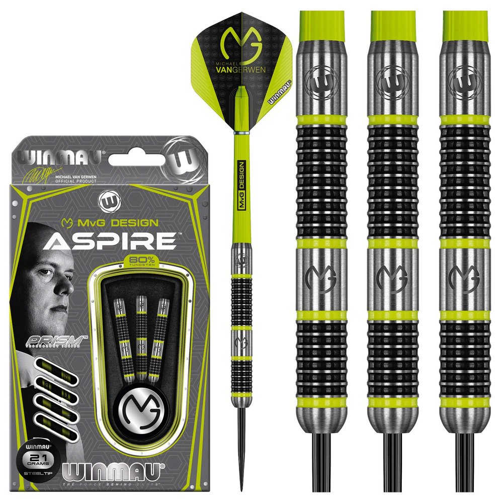 Winmau Michael Van Gerwen MvG Aspire Tungsten Steeltip Darts Set 21g with Prism Flights and Nylon Shafts (Stems)