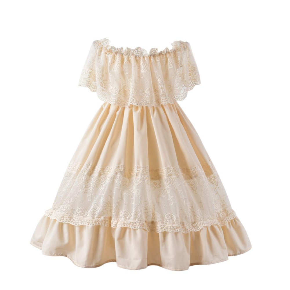 fioukiay Toddler Girl-Wedding-Princess-Maxi-Dress Boho Off Shoulder Lace Ruffle Dress Gowns Holiday Dresses (Off White/Beige, 2/3T)