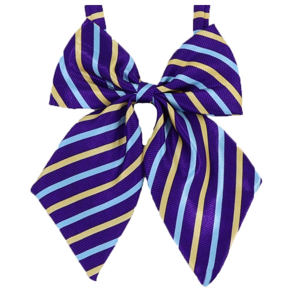 Flairs New York Women Handmade Pre-Tied Bowknot Bow Tie (Purple/Baby Blue/Gold [Stripes])