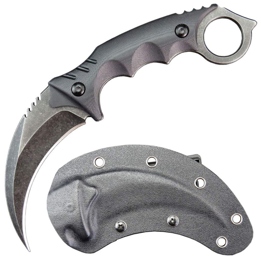 Ccanku C1111 Fixed Blade Knife D2 Steel Blade G10 Handle Claw for Outdoor EDC Survival Knife with Kydex Sheath (Black)