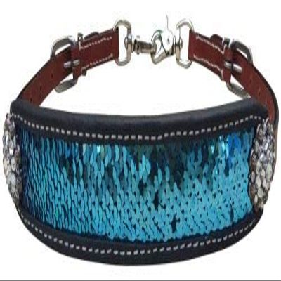 Showman Medium Leather Wither Strap w/Teal & Silver Sequins