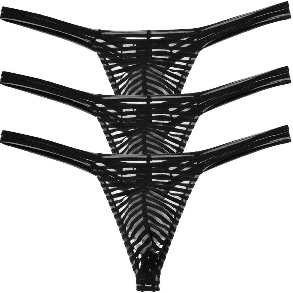 Jaxu Sexy Men's See Through Thong Underwear Low Rise Pouch Thong Underpanties