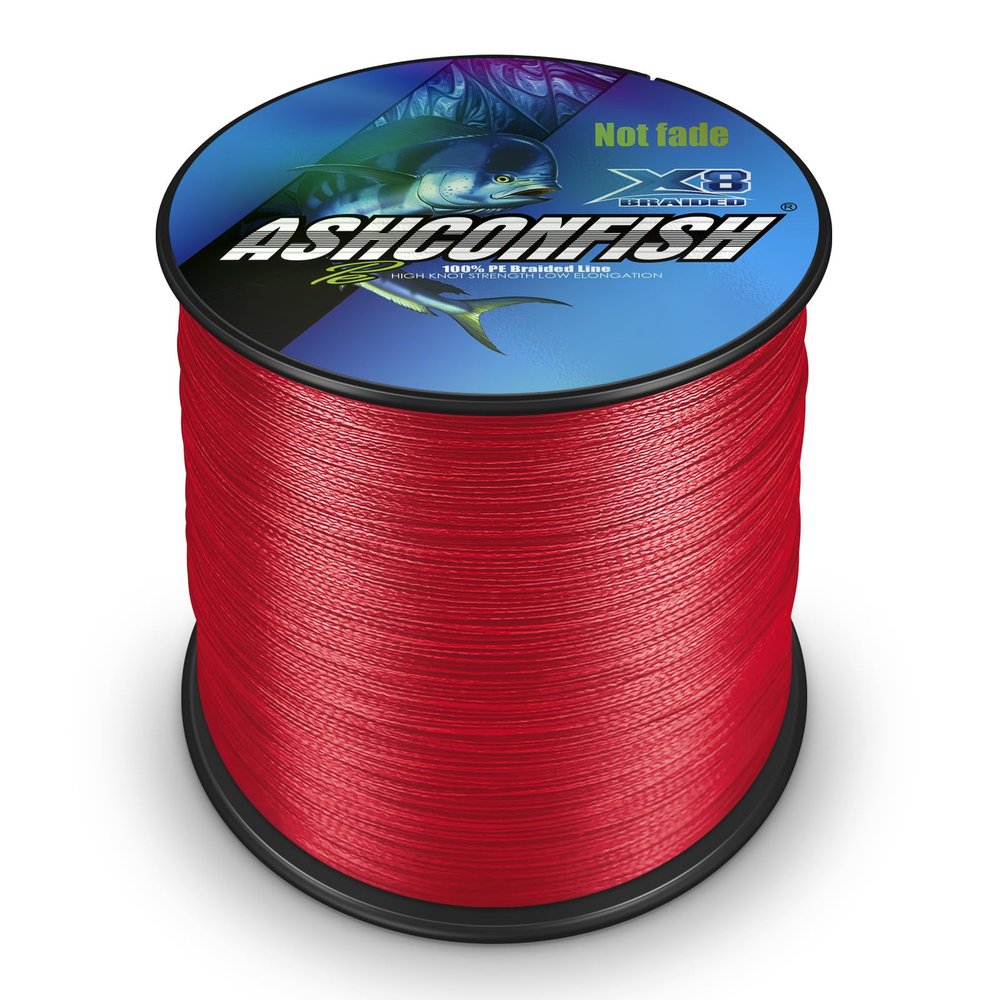 Ashconfish Colorfast Braided Fishing Line- 8 Strands Braided Lines Fadeless -Abrasion Resistant - Zero Stretch-Smaller Diameter, 1500M/1640Yards 6LB Red