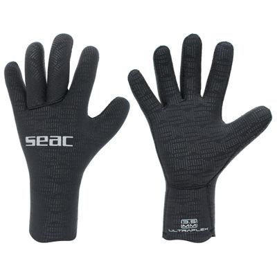 SEAC Ultraflex, 3.5 mm Ultra-Elastic Neoprene Gloves for Diving and Spearfishing, Anti-Slip, Black, Small