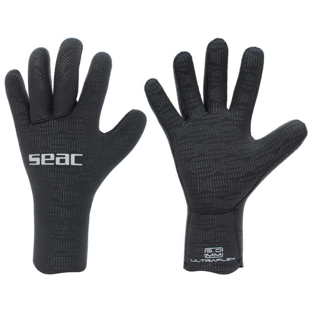 SEAC Ultraflex, 5 mm Ultra-Elastic Neoprene Gloves for Diving and Spearfishing, Anti-Slip, Black, x-Large