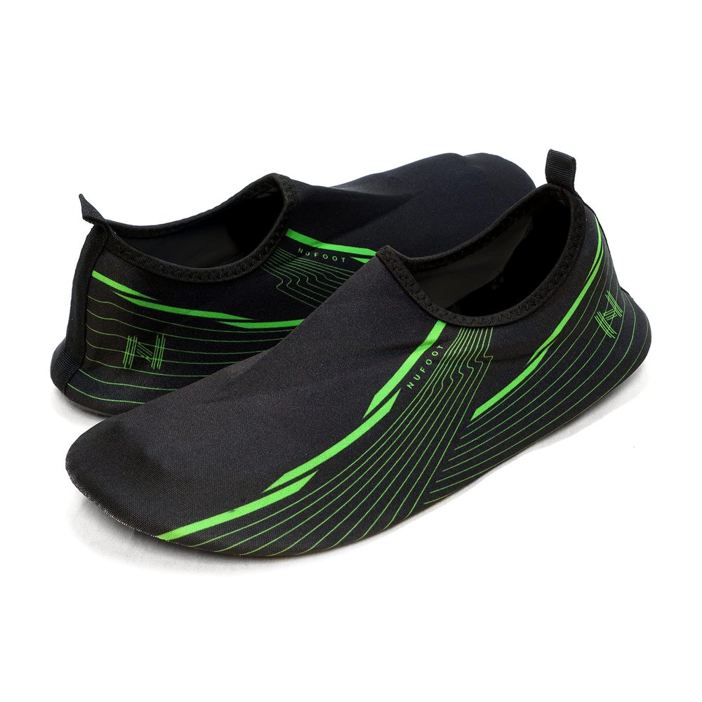 Nufoot Futsole Sport Soft-Sided Shoes for Indoors/Outdoors, Foldable & Flexible Footwear for Sport, Exercise, Yoga or Travel, Dance Shoes, Black/Neon Green, Large