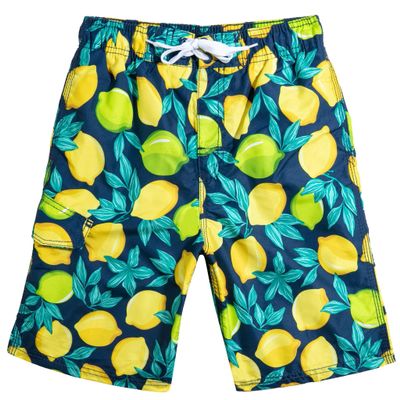 Kanu Surf boys Avalon Quick Dry Upf 50+ Beach Swim Trunks, Lemons Navy, 10 12 US