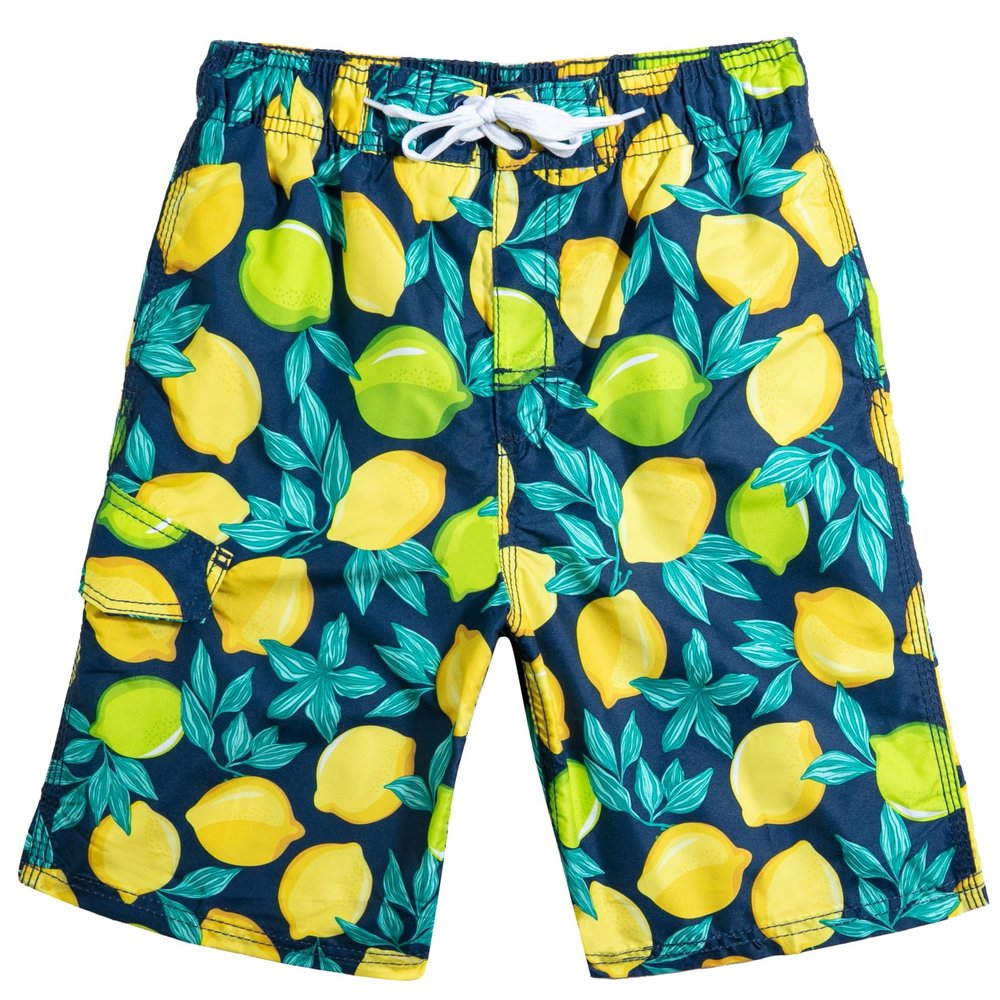 Kanu Surf boys Avalon Quick Dry Upf 50+ Beach Swim Trunks, Lemons Navy, 10 12 US