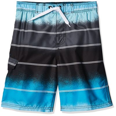 Kanu Surf Boys, Barracuda Quick Dry UPF 50+ Beach Swim Trunk, Apollo Black/Aqua, 7