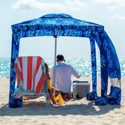AMMSUN Beach Cabana, 6.2'6.2' Beach Canopy, Easy Set up and Take Down, Cabana Tent with Sand Pockets, Instant Sun Shade with Side Wall, Coral Tropical