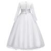 IZKIZF Girls 3/4 Sleeves Floor Length Tulle Vintage Lace Bridesmaid Wedding Dress Birthday Pageant Party Evening Gown White 11-12T view 3