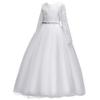 IZKIZF Girls 3/4 Sleeves Floor Length Tulle Vintage Lace Bridesmaid Wedding Dress Birthday Pageant Party Evening Gown White 11-12T view 4