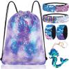 GA&EN Mermaid Reversible Sequin Drawstring Backpack/Bag Clear Iridescent Sequin+ Butterfly Shape Spotted Purple Fabric for Kids Girls One_Size view 1