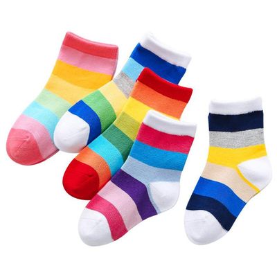 Colorful Childhood Toddlers Boys Girls Rainbow Stripe Socks Kids Multi-colors Cotton Crew Socks Size 6-8 Years