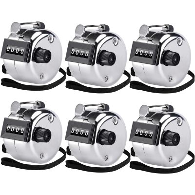 KTRIO Pack of 6 Handheld Tally Counter, 4-Digit Clicker Counter for Knitting Stitch & Golf, Mechanical Pitch Counter for Coaching, Fishing, Lap, People Counting, Fidget & Toddler, Silver