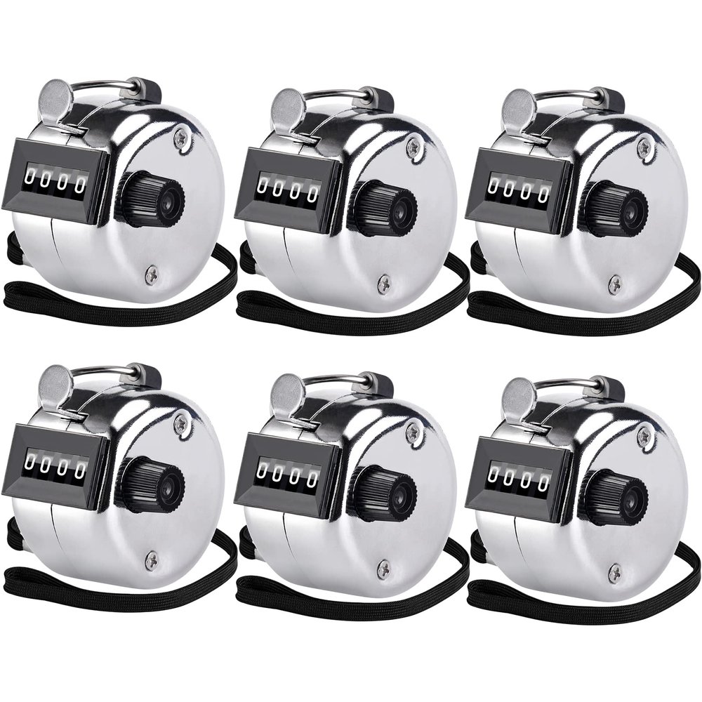 KTRIO Pack of 6 Handheld Tally Counter, 4-Digit Clicker Counter for Knitting Stitch & Golf, Mechanical Pitch Counter for Coaching, Fishing, Lap, People Counting, Fidget & Toddler, Silver