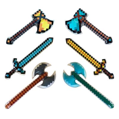 Inflatable Weapons - Diamond Swords, Axes & Hatchet - Mine Pixel Craft - Blow Up Party Favors - Gift Bags - Pool Parties - Costumes - for Boys & Girls - 6 Pack, 2 Each