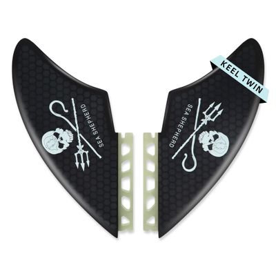 AQUBONA Twin Keel Fins - Twin Fin Fish Surfboard Fins Twin Keels - Smooth Fiberglass Flex (Skull)