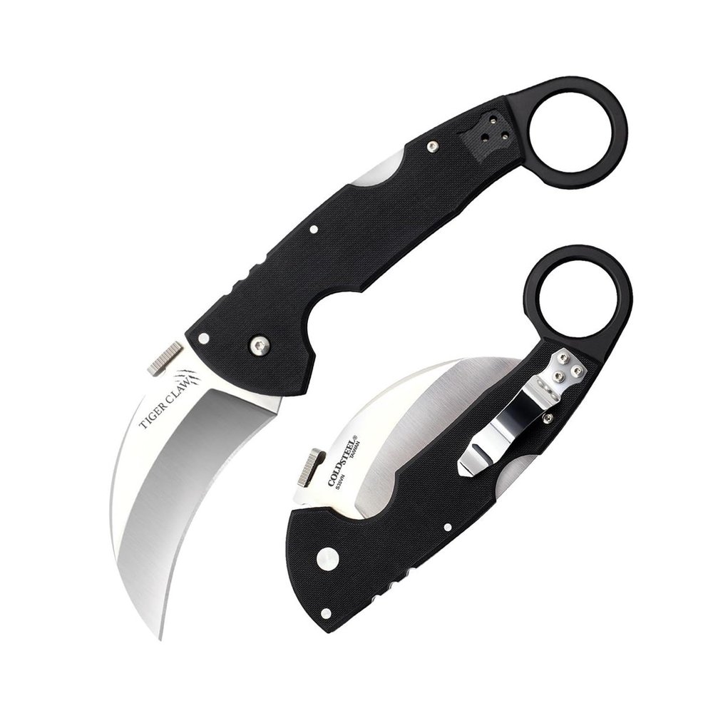 Cold Steel Tiger Claw Folding Knife with Tri-Ad Lock and Pocket Clip, Plain Edge, 3.25 in