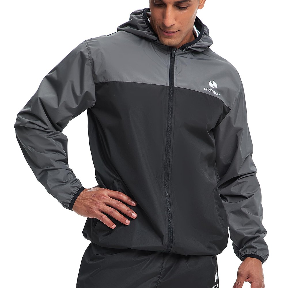 HOTSUIT Sauna Suit for Men Sweat Suits Gym Workout Exercise Sauna Jacket Zip, Gray, 2XL