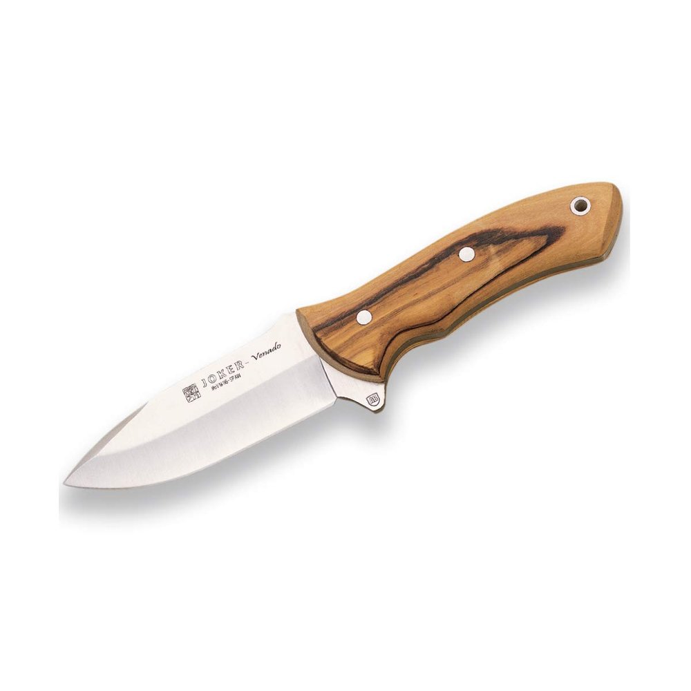 Joker Skinning Knife CO66 Venado, with Leather Sheath, Olive Wood Handle and 4.33 inches MOVA Blade, Fishing, Hunting, Camping and Hiking Tools.