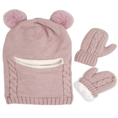 Baby Winter Hat Scarf Mitten Set, Unisex Infant Toddler Kids Hat Scarf (Pink-B, 2-5 Years)