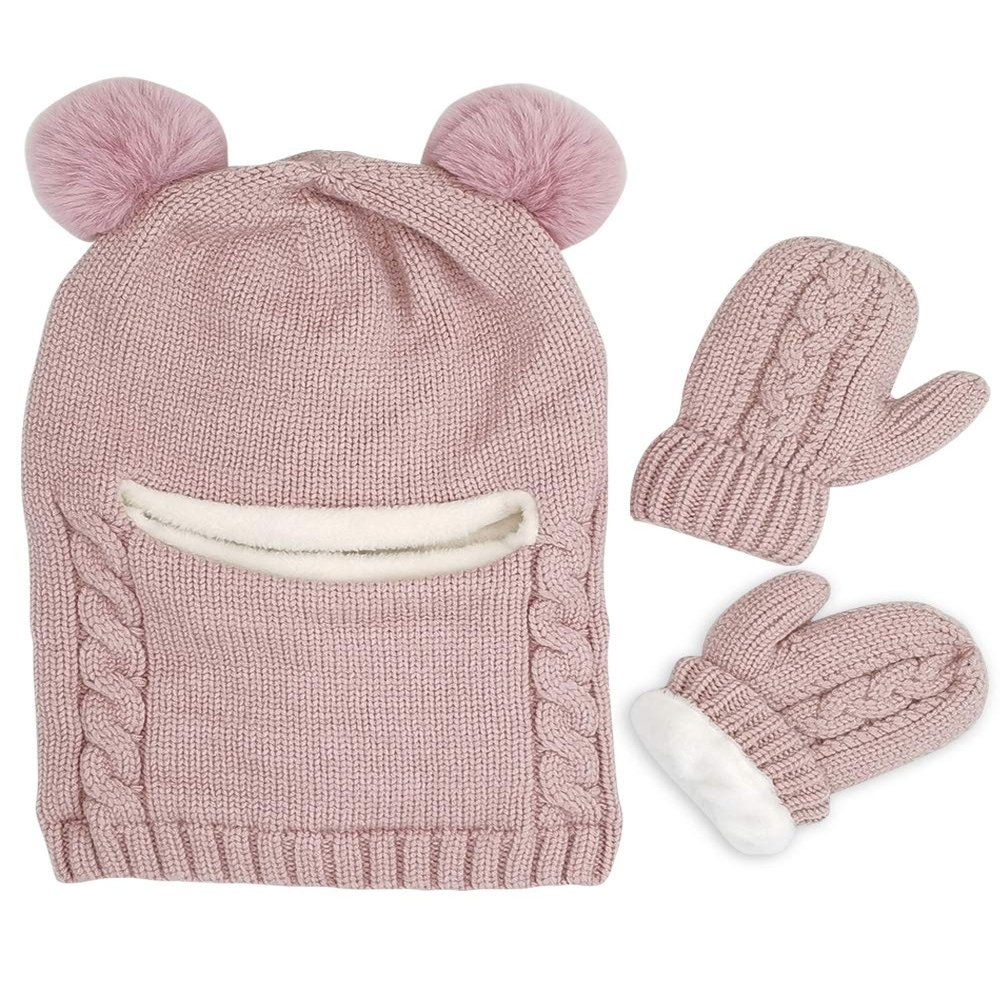 Baby Winter Hat Scarf Mitten Set, Unisex Infant Toddler Kids Hat Scarf (Pink-B, 2-5 Years)