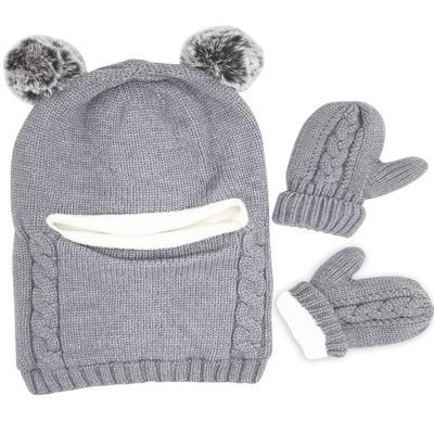 Baby Winter Hat Scarf Mitten Set, Unisex Infant Toddler Kids Hat Scarf (Grey-B, 2-5 Years)