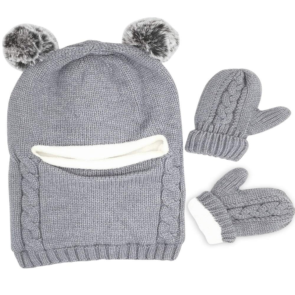 Baby Winter Hat Scarf Mitten Set, Unisex Infant Toddler Kids Hat Scarf (Grey-B, 2-5 Years)