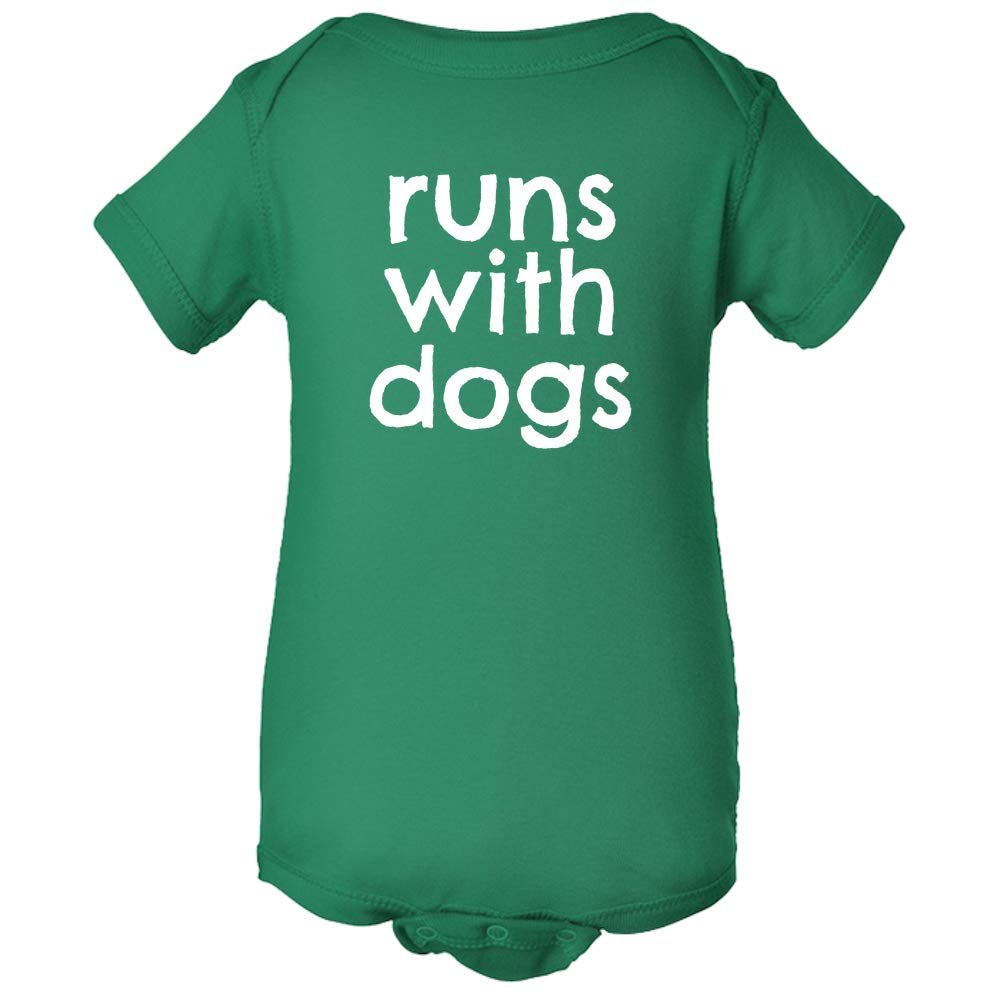 Dog Lover Baby Bodysuit - Animal Rescuer Baby One-Piece - Runs with Dogs - Dog Adoption First Birthday Present
