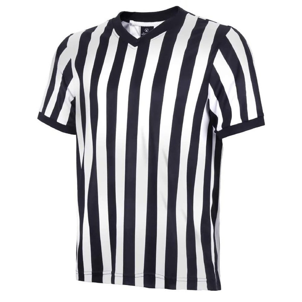 allentian Men's Referee Shirt - Official Black & White Stripe Referee/Umpire Jersey  Pro-Style V-Neck Referee Uniform, Basketball, Football, Soccer (L)