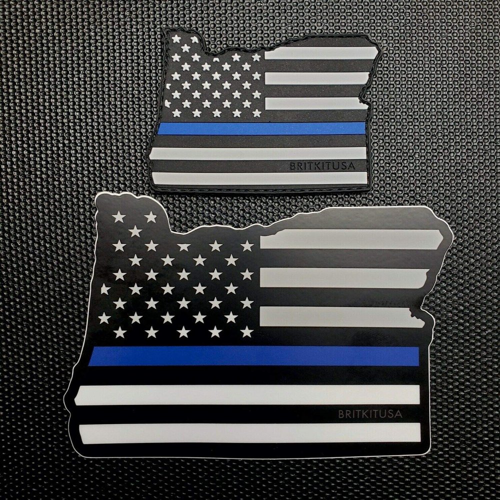 BritKitUSA Oregon State Thin Blue Line 3D PVC Morale Patch & Decal Set OR TBL Sticker