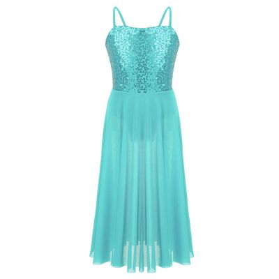 Aislor Kids Big Girls Sequins Double Shoulders Strap Ballet Dance Dress Lyrical Leotard Tulle Skirt Mint Green 6 Years