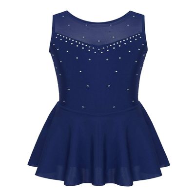 CHICTRY Kids Girls Sparkling Rhinestone Dance Dress Spandex Tutu Skating Ballet Gymnastics Leotard Costume r1 Sparkly Navy Blue 8