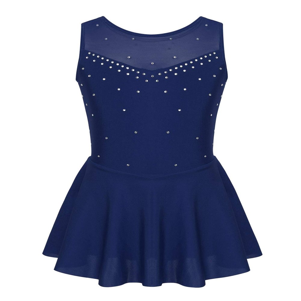 CHICTRY Kids Girls Sparkling Rhinestone Dance Dress Spandex Tutu Skating Ballet Gymnastics Leotard Costume r1 Sparkly Navy Blue 8