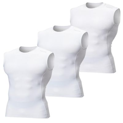 DEVOPS 3 Pack Men's Compression Shirts Sleeveless Workout Tank Top Baselayer for Gym Training, Running, Moisture Wicking (Medium, White/White/White)